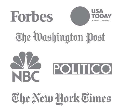 logos of Forbes, USA Today, The Washington Post, NBC, The New York Times, and Politico