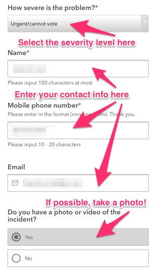 Select the problem severity, enter your contact info